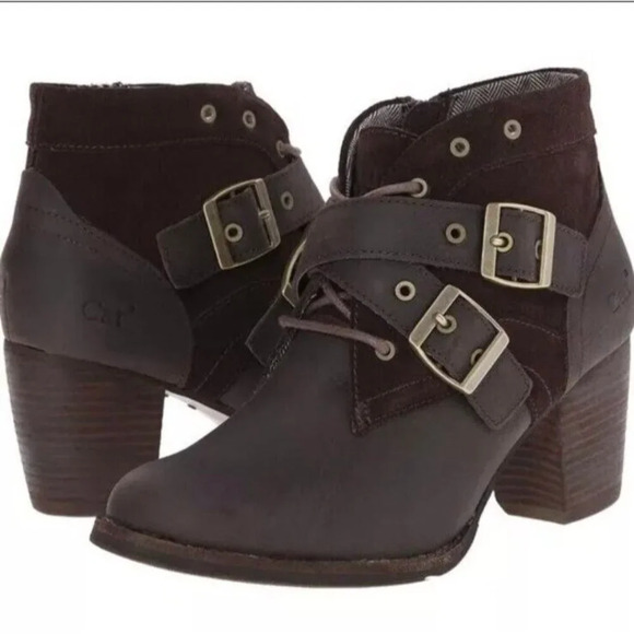 CAT Caterpillar 9 Briony Chunky Buckle Lace Up Ankle Boot Bootie Moto Waterproof - Picture 2 of 12
